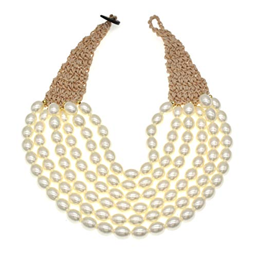utop JNF Hand made Pearl Statement Necklace for Women Rhinestone Multilayer Crystal Necklaces Chunky Pearl Necklace Large Pearl Necklace and Earrings Set for Mother Mom's gift - color: white bead pearl necklace