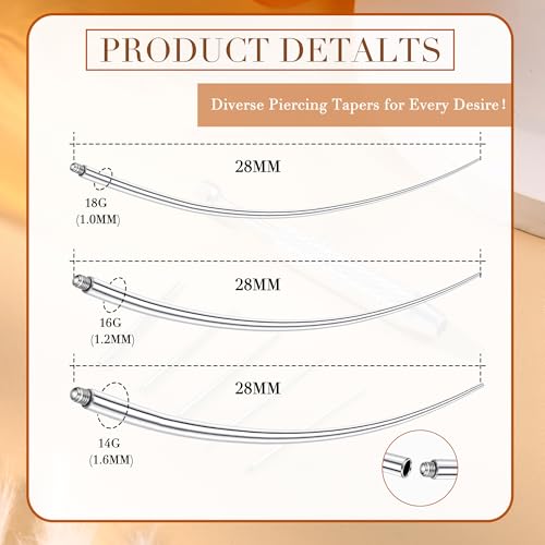 Piercing Ball Grabber Tool, 14-20G Taper for Changing Jewelry | Surgical Steel Flat Back Earrings Threader Tool Insertion Pin, Body Piercing Kit for Ear Rook Conch Nose Lip Jewelry Removal - style: Curved External Thread(14G 16G 18G) +Ball Grabber Tool