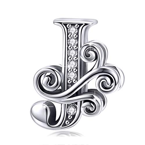BISAER 925 Sterling Silver Initial Letter A-Z Charms for Bracelets Alphabet Beads Charm Jewelry Gifts - color: Letter J