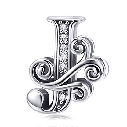 BISAER 925 Sterling Silver Initial Letter A-Z Charms for Bracelets Alphabet Beads Charm Jewelry Gifts - color: Letter J