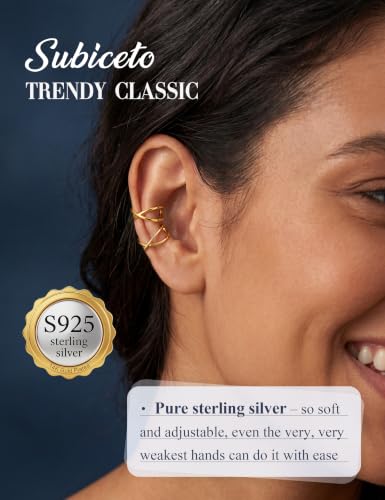 Subiceto 925 Sterling Silver Ear Cuffs Non Piercing - Adjustable Hypoallergenic 14K Gold Plated Clip On Earrings for Women Cubic Zirconia Silver Ear Cuff Helix Cartilage Fake Piercing - color: 09 Cross Gold Tone