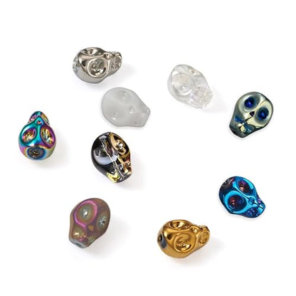 Elecrelive 180Pcs Halloween Skull Beads Skeleton Head Glass Beads 9 Styles Gothic Charms for Necklace Bracelets Earrings Jewelry Making - color: 9 Colors