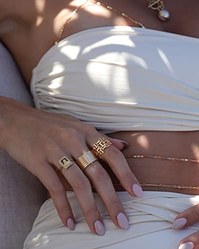 POTESSA 18K Gold Plated Open Rings for Women Wide Band Link Chain Ring Simple Stacking Finger Jewelry Size #4 - #9 - color: 2 - Mariner Ring