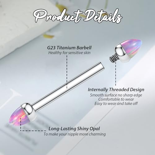 GAGABODY G23 Titanium Pair 14G Nipple Rings Tongue Jewelry Bridge Piercing | Internal Threaded Used in Nipple,Tongue,Bridge 14G Length from 12mm to 18mm Lightweight Daily Wear for Unisex Sensitive Skin - color: STYLE1A-Silver+Bullet Purple Opal, size: 14G