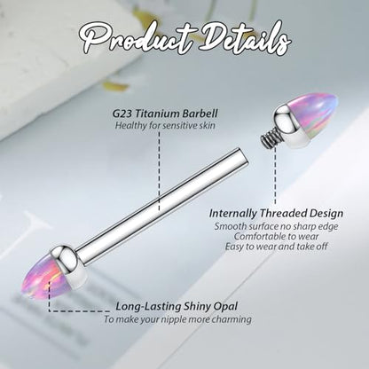 GAGABODY G23 Titanium Pair 14G Nipple Rings Tongue Jewelry Bridge Piercing | Internal Threaded Used in Nipple,Tongue,Bridge 14G Length from 12mm to 18mm Lightweight Daily Wear for Unisex Sensitive Skin - color: STYLE1A-Silver+Bullet Purple Opal, size: 14G