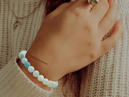 Amazing Gemstone Amazonite Crystal Bracelet for Women Men's Gifts - Protection Healing Crystal Bracelet - 8mm Gemstone Beaded Stretchable Bracelet Pulseras Para Hombres Mujer Stocking Stuffers Mothers Day Gift - color: Amazonite