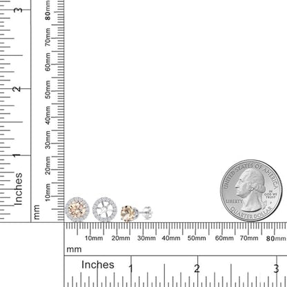 Gem Stone King 14K White Gold 6MM Round Gemstone Birthstone Stud Earrings with Removable Jackets and Lab Grown Diamond Accents | Gold Earrings For Women | Fine Jewelry Gift for Her Mom Women Wife - color: Morganite-October