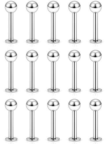 15-30PCS 16G Surgical Steel Labret Studs Monroe Lip Rings Cartilage Tragus Nail Conch Helix Earring Barbell for Women Men Piercing Jewelry 5 Colors 6-12mm - color: 5/16"(8mm) silver-tone