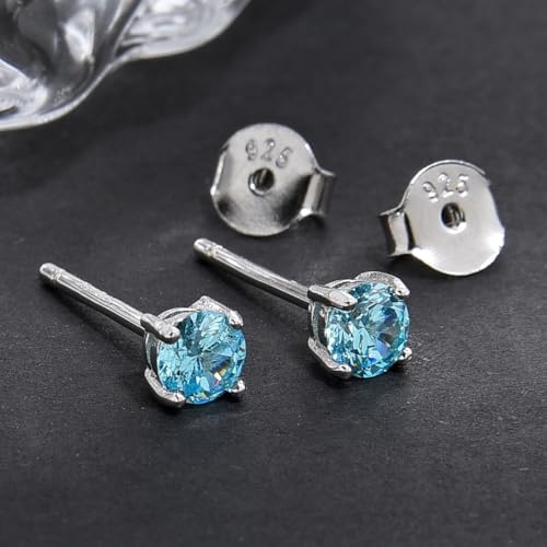 1 Pair Adabele Authentic Sterling Silver Birthstone Stud Earrings 4mm/0.25 Carat Tiny Cubic Zirconia Imitation Diamond Gemstone Hypoallergenic Nickel Free Tarnish Resistant Women Men Jewelry - color: March