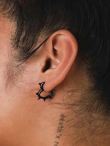 Huggie Hoop Spike Heart Earrings, Gothic Punk Grunge Emo Y2k Earrings, Goth Jewelry, Christmas Jewelry Gift For Women - color: black