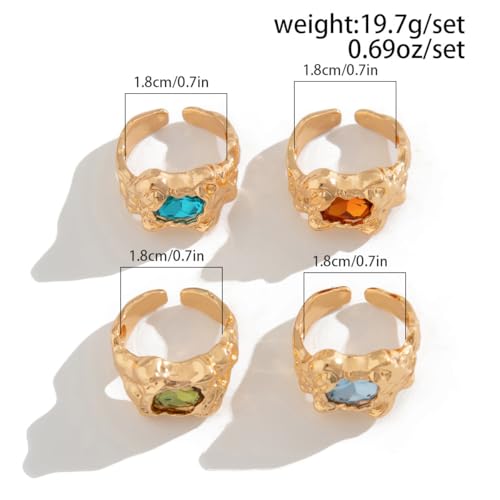 Chunky Knuckle Rings Set for Women Gold Irregular Chunky Ring Set Adjustable Open Knuckle Stacking Rings Dainty Crystal Rings Set Gold Silver Liquid Irregular Ring Set Y2k Statement Ring Unique Ring Jewelry - color: Gold
