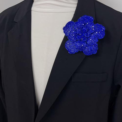 Rhinestone Flower Brooch Pin for Women Men Elegant Sparkly Crystal Camellia Floral Lapel Pins Shawl Dress Suit Clothes Accessories Wedding Party Fashion Jewelry 105mm - color: Blue
