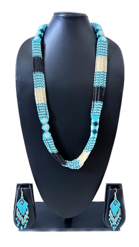 Layered – Boho Native American Style Layered Beaded Necklace– Ukrainian beaded Necklace Native Handmade Seed Bead Necklace Tribal ethnic beaded Necklace for Women (Tuquoise) - color: Skyblue