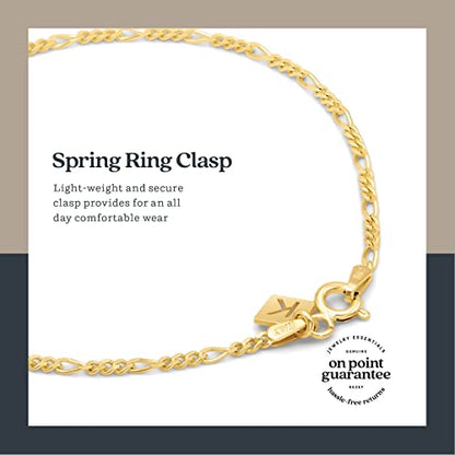 Sterling Silver Figaro Link Chain Bracelet Ankelet 2mm Italian - color: 18kt Gold, size: 8" Bracelet