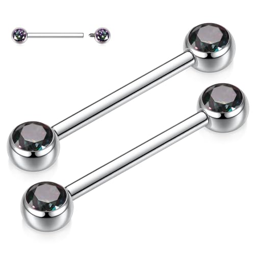 14G Nipple Rings Titanium Nipple Jewelry for Women Bridge Piercings | 1 Pair Nipple Bars,Hypoallergenic Nipple Barbells,Internally Threaded Nipple Piercings,Tongue Rings,Straight Barbells - color: Styele5:Vitrail Medium CZ,Silver, size: 14G+5/8"(16mm)