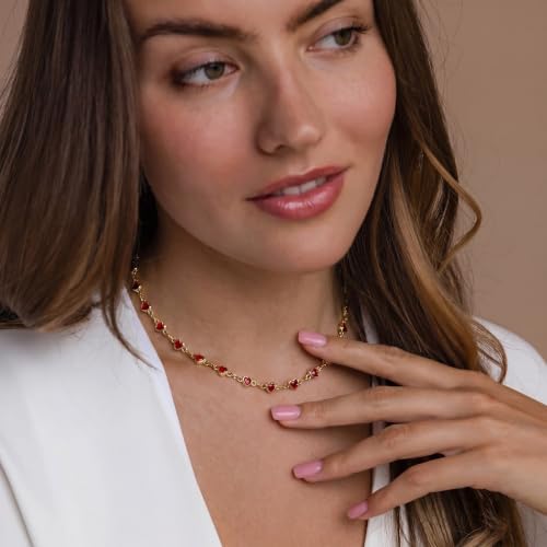 Colorful Necklace for Women,14K Gold Plated Chain With Crystal Necklace Womens Statement Cute Trendy Surfer Beach Choker Necklaces Gifts - color: Red Heart