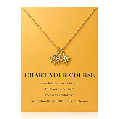 Zealmer Dainty 18K Gold Plated Compass World Map Pendant Necklace Graduation Gift for Friends - color: Set sail