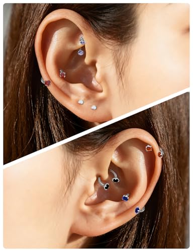 16G F136 Titanium Internal Thread Horseshoe Septum Nose Ring Piercing Jewelry Circular Barbell Helix Snug Tragus Rook Daith Cartilage Earring Lip Ring Piercing Jewelry for Women Men 8MM 10MM - style: 16G, 10MM Length, Blue CZ