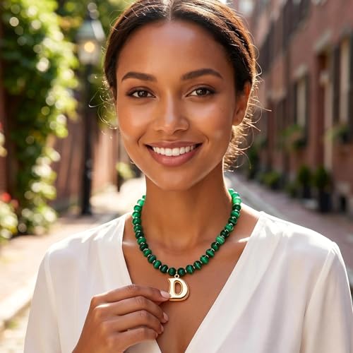 Initial Beaded Necklaces for Women,14K Gold Plated Bubble Letter Pendant Jewelry Gifts - color: acrylic neccklace-d