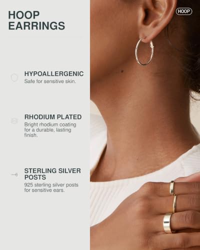 PAVOI Gold Hoop Earrings for Women, 14K Gold Plated Paddle-Back Hoops | Large Hoop Earrings, Lightweight Hoops, Gold Hoops, 925 Sterling Silver Posts - style: 30 Millimeters