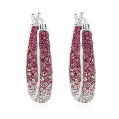 Savlano 14K White Gold Plated Inside Out Crystal Hoop Earrings For Women Comes With Savlano Gift Box - color: Pink-White