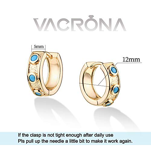 VACRONA Cubic Zirconia Huggie Earrings 14k Gold Plated Tiny Earrings Small Huggie Hoop Earrings Simple Lightweight Hoops Gift for Women - color: Turquoise hoop