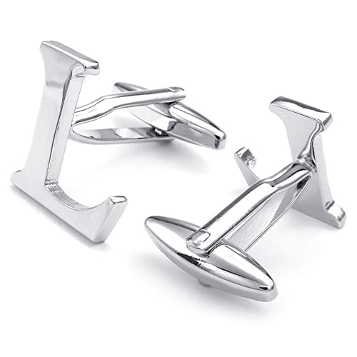 HONEY BEAR Initial Letter Cufflinks for Men Wedding Business | Personalized, Tarnish-Resistant, Steel-Plated Copper Base, Gift Box, for Groomsmen, Father, Husband, Anniversary - style: L Silver