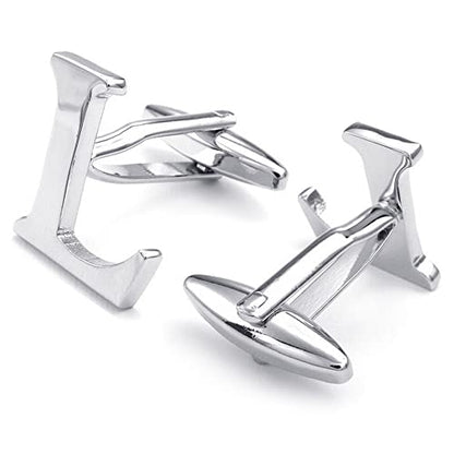 HONEY BEAR Initial Letter Cufflinks for Men Wedding Business | Personalized, Tarnish-Resistant, Steel-Plated Copper Base, Gift Box, for Groomsmen, Father, Husband, Anniversary - style: L Silver
