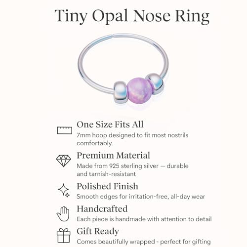 Jolliz Opal Nose Rings Hoops – 24 Gauge Classic Design, Elegant Nose Rings for Women & hypoallergenic Nose Piercings Jewelry Perfect for Any Occasion with Comfortable Fit - color: Pink Opal Silver