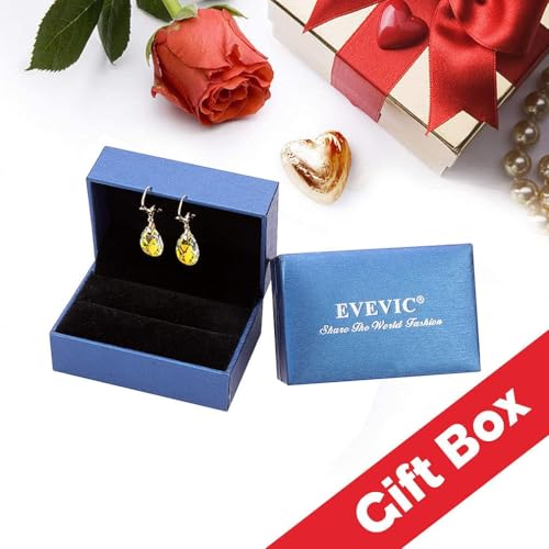 Austrian Crystal Teardrop Leverback Dangle Earrings for Women Fashion 14K Gold Plated Hypoallergenic Jewelry - color: Topaz
