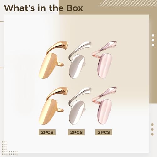 6 Pcs Fingernail Rings for Women, Adjustable Open Fingertip Ring Set, Alloy Nail Armor for No-Glue Nail Art, Statement Jewelry in Gold, Rose Gold and White
