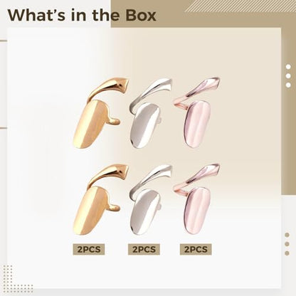 6 Pcs Fingernail Rings for Women, Adjustable Open Fingertip Ring Set, Alloy Nail Armor for No-Glue Nail Art, Statement Jewelry in Gold, Rose Gold and White
