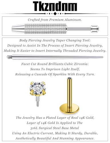 18/16g Flat Back Earrings Lip Rings Stud Jewelry Surgical Steel - color: 14K Gold Plated, size: 16g