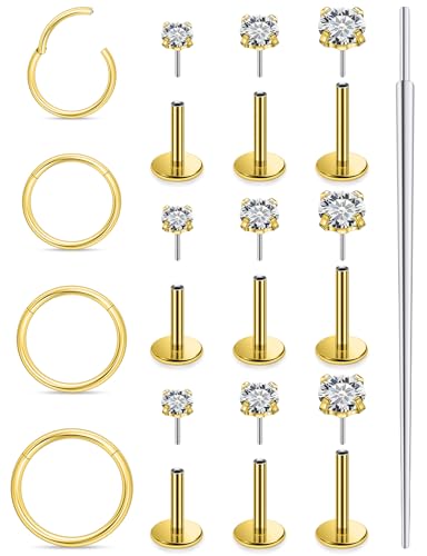 20G 18G 16G Threadless Flat Back Earrings Nose Studs 316L Surgical Steel Tragus Forward Helix Conch Cartilage Lobe Earrings Stud Medusa Labret Lip Ring Piercing Jewelry Hoops For Women Men - color: 14K Gold Filled, size: 16G-6MM/7MM/8MM Bar