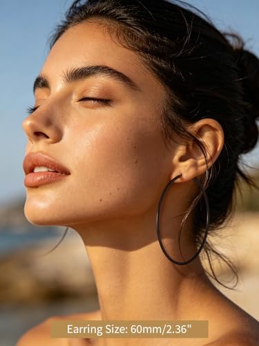 FindChic Thin Hoop Earrings for Women,Silver/Black/Gold Plated 20-100mm - color: Black, size: 60mm