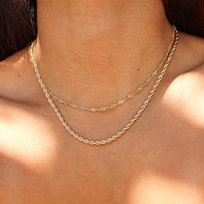 CHESKY 14K Gold Plated Layered Chain Necklace for Women | Trendy Cuban Link Chain, Chunky Paperclip Chain, Toggle Clasp Necklace, Fashion Gold Jewelry, Daily Gift for Women - style: Wave/Rope-GD