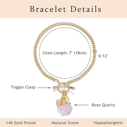 Crystal Bracelet for Women, Dainty 14K Gold Plated Chain Bracelet | Handmade Healing Crystals and Stones Spiritual Jewelry Gifts for Women - style: Rose Quartz Bracelet
