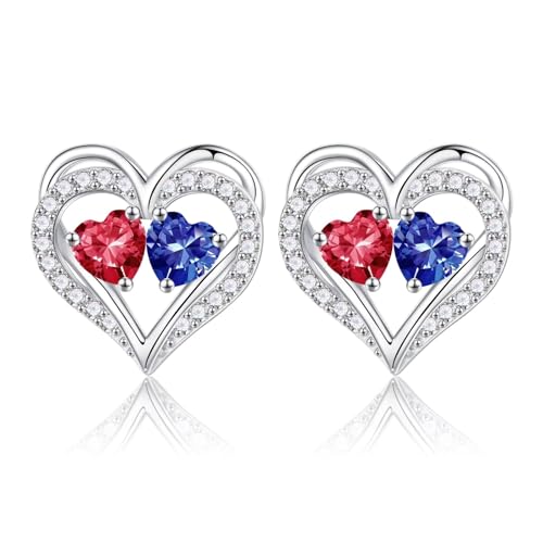 Heart Earrings for Women - Birthstone Earrings | 925 Sterling Silver, Stud Earrings, Gift Box Packaging, Anniversary Birthday Gifts for Women Wife Girlfriend Mom - color: 07-12-Jul-Dec Birthstone