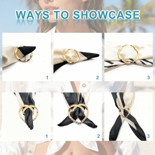 8PCS Scarf Rings and T-Shirt Tie Clips, 2-Size Metal Scarf Holder Set, Gold & Silver Waist Cinch & Shirt Side Tie Accessories for Women