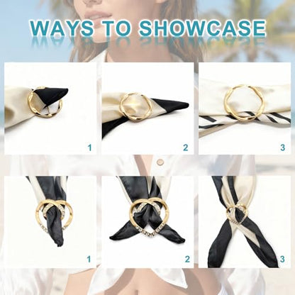 8PCS Scarf Rings and T-Shirt Tie Clips, 2-Size Metal Scarf Holder Set, Gold & Silver Waist Cinch & Shirt Side Tie Accessories for Women
