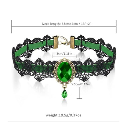 AILUOR Punk Rock Wedding Party Handmade Black Lace Choker, Gothic Retro Lolita Beads Chain Vampire Pendant Necklace for Women Halloween - color: Green