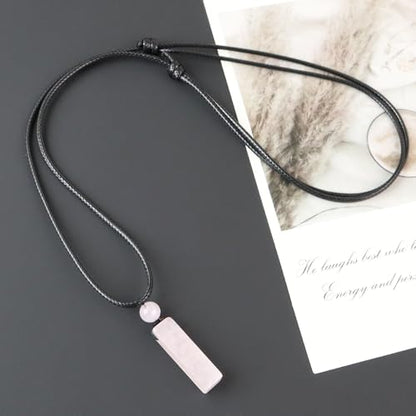 weryerker Natural Gemstone Pendant Necklace for Men, Healing Crystal Pendant, Cuboid Amulet Pendant with Adjustable Wax Rope - color: Rose Quartz