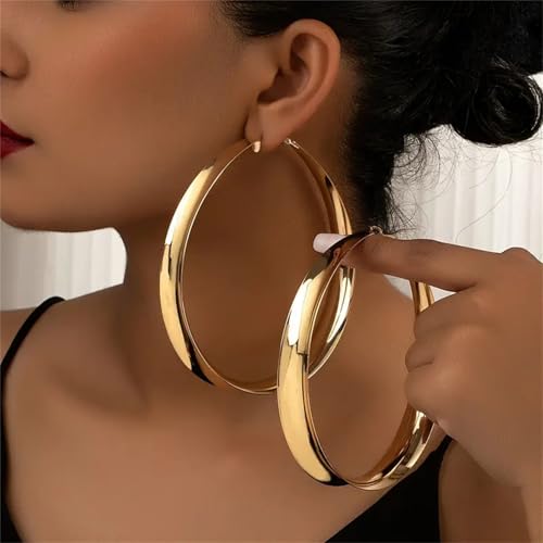 Chunky Hoop Earrings for Women,Exaggerated Large Hoop Earrings 80MM Trendy Lightweight Big Wide Post Thick Hoop Earrings Prom Jewelry