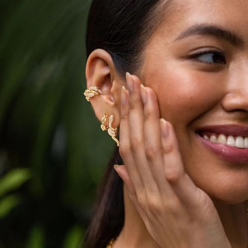 Women Ear Cuff Earrings Gold Non Pierced Cartilage Clip on Open Wrap Link Hoop 14K Gold Plated Simple Hypoallergenic Everyday Jewelry - style: Bold / Pair