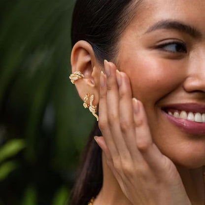 Women Ear Cuff Earrings Gold Non Pierced Cartilage Clip on Open Wrap Link Hoop 14K Gold Plated Simple Hypoallergenic Everyday Jewelry - style: Bold / Pair