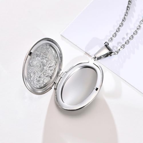 2 Pcs Locket Necklace that Holds Pictures Stainless Steel Locket Pendant Necklace Image Chain Necklaces for Women - color: Oval 1