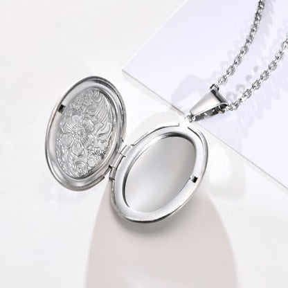 2 Pcs Locket Necklace that Holds Pictures Stainless Steel Locket Pendant Necklace Image Chain Necklaces for Women - color: Oval 1