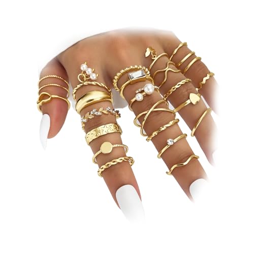 IFKM Gold Knuckle Rings Set For Women Vintage Stackable Joint Finger Midi Rings Dainty Cubic Zirconia Crystal Simple Twist Hollow Cute Rings Pack Jewelry Gift - color: Gold, style: Heart's Voice