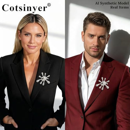 Stainless Steel Brooch Pin for Women & Men,Lapel Pin | Minimalist Statement Elegant Geometric, Sweaters Coat Suit Shawl Collar Shirt Coat Jacket Hat Dress Swim, Velvet Bag & Box - style: Splash-Silver