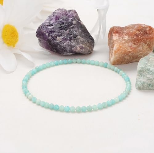 Healing Crystal Bracelet Clear Quartz Faceted Beaded Bracelets for Women Men 3mm Natural Stone Adjustable Handmade Stretch Bracelet Reiki Spiritual Jewelry Fashion Gifts - color: Amazonite